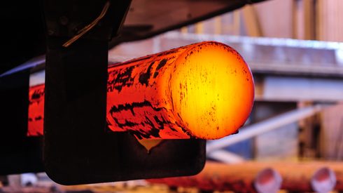 hot steel blanks coming out of furnace